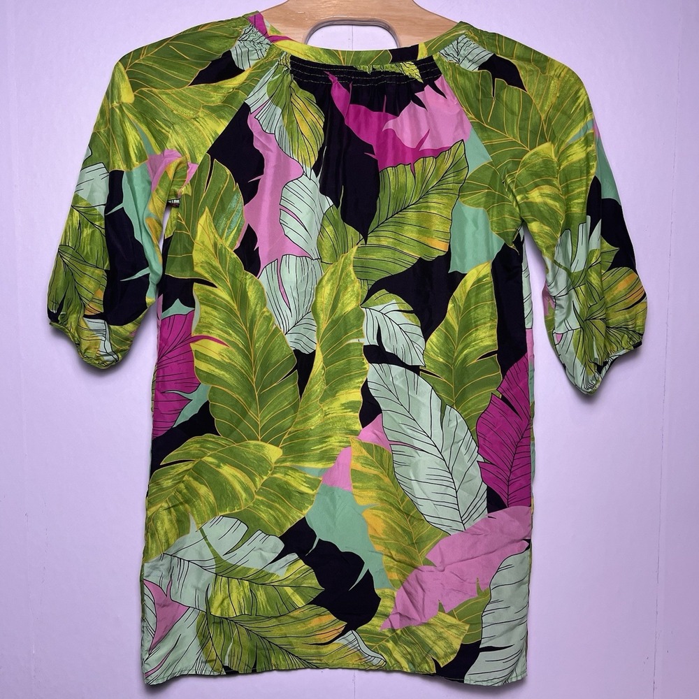 Tori Richard Honolulu Medium Green Pink Black Hawaiian 100% Silk Resort Dress - Picture 3 of 13